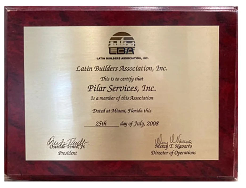 Latin Builders Association membership certificate, 2008