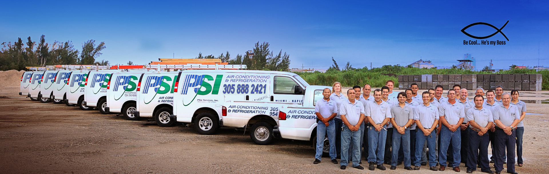 Pilar Services trucks and staff members.